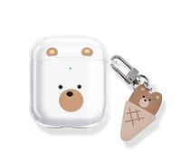 Newseego Case Compatible with Airpods 1/2, Cute Bear Cartoon Design Airpods 1/2 Case for Girls and Women [Front LED Visible] Clear Soft TPU Protective Cover Case for Airpods 1/2