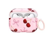 Newseego Case for Airpods Pro 2 Gen, Cute Aesthetic Pink Ribbon Bow and Red Cherry Print Pattern Design with Keyring for Girls & Women Soft TPU Shockproof Cover for Apple Airpods Pro 2 Generation