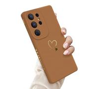 Newseego Case for Samsung Galaxy S25 Ultra, Cute Love Heart Pattern Phone Case Flexible Liquid Silicone All-inclusive Lens Design Shockproof Protective Bumper Cover for Samsung Galaxy S25 Ultra-Coffee