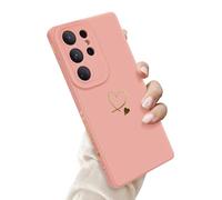 Newseego Case for Samsung Galaxy S25 Ultra, Cute Love Heart Pattern Phone Case Flexible Liquid Silicone All-inclusive Lens Design Shockproof Protective Bumper Cover for Samsung Galaxy S25 Ultra-Pink