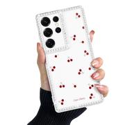 Newseego Clear Case for Samsung Galaxy S25 Ultra, Cute Cherry Pattern with Diamond-edged Design for Girls Women Soft Slim TPU Shockproof Cover with Full-coverage Lens Protection for Samsung S25 Ultra