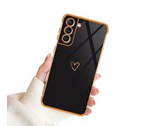 Newseego Compatible with Samsung Galaxy S22 5G Case for Girls Women, Cute Heart Simple Pattern Case Golden Edge Flexible Silicone Shockproof Protective Bumper Cover for Samsung Galaxy S22-Black