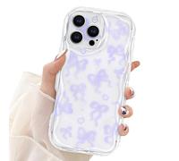 Newseego Cute Bow Case for iPhone 16 Pro Max, Aesthetic Pretty Ribbon Stylish Wavy Frame Clear Phone Cover for Girls Women Soft TPU Shockproof Protective Case for iPhone 16 Pro Max - Purple