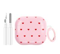 Newseego for AirPods 4 Case with Cleaning Kit, Cute Love Heart Pattern Case with Keychain Ring for Girls Women Soft TPU Shockproof Protection Cover for Airpods 4rd Generation - Pink