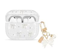 Newseego for Airpods Pro 3 Clear Case, Cute Aesthetic Glitter Bowknots Pattern Design with Bow Pearl Keychain for Girls & Women Soft TPU Shockproof Cover for Apple Airpods Pro 3 Generation