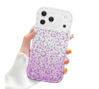 Newseego for iPhone 17 Pro Max Case, Cute Wavy Edge with Luxury Diamonds and Removable Gradient Glittering Leopard Card Design, Soft TPU Shockproof Protective Cover for iPhone 17 Pro Max-Purple