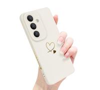 Newseego for Samsung Galaxy S26 Case, Cute Love Heart Pattern Phone Case Flexible Liquid Silicone All-inclusive Lens Design Shockproof Protective Bumper Cover for Samsung Galaxy S26-White