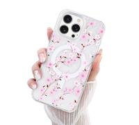Newseego Magnetic Phone Case for iPhone 16 Pro Max Compatible with Magsafe Aesthetic Cute Clear Hard PC Flower Print Pattern Cover for Girls and Women for iPhone 16 Pro Max-Small Floral Pink