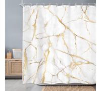 Newsely Abstract Gold White Marble Shower Curtain 72Wx72H Inch Modern Crack Line Luxury Texture Geometric Aesthetic Shower Curtain Bathroom Set Unique Waterproof Bath Decoration Accessories Home Decor