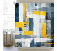 Newsely Abstract Navy Blue Yellow Shower Curtain 60Wx72H Inch Modern Geometric Minimalist Simple Contemporary Shower Curtain Bathroom Set for Men Boys Waterproof Bath Decoration Accessories Home Decor