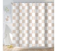 Newsely Beige White Checkered Shower Curtain 72Wx72L Inch Abstract Y2K Cute 2000s 70s Vintage Hippie Groovy Aesthetic Bathroom Set Modern Waterproof Bath Decoration Accessories Home Decor