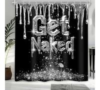 Newsely Black Silver Diamonds Shower Curtain 72Wx72L Inch Get Naked Funny Quotes Modern Luxury Simple Glitter Shining Bathroom Set Fashion Waterproof Bath Decoration Accessories Home Decor