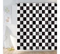 Newsely Checkered Shower Curtain 60Wx72L Inch Black White Shower Curtains for Bathroom Cute Retro Checkerboard Shower Curtain Vintage Aesthetic Bathroom Set Modern Waterproof Accessories Home Decor