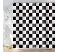 Newsely Checkered Shower Curtain 72Wx72L Inch Black White Shower Curtains for Bathroom Cute Retro Checkerboard Shower Curtain Vintage Aesthetic Bathroom Set Modern Waterproof Accessories Home Decor