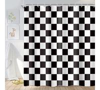 Newsely Checkered Shower Curtain 72Wx78L Inch Black White Shower Curtains for Bathroom Cute Retro Checkerboard Shower Curtain Vintage Aesthetic Bathroom Set Modern Waterproof Accessories Home Decor