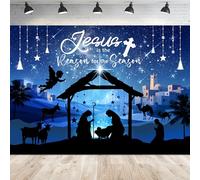 Newsely Christmas Nativity Backdrop 7Wx5H Photography Navy Blue Xmas Bible Verse Scene Holy Night Scripture Positive Quotes Background Starry Party Decorations Banner Photo Booth Props Supplies