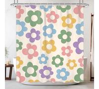 Newsely Cute Retro Flower Shower Curtain for Bathroom 72Wx72H Inch Danish Pastel Groovy Colorful Vintage Floral Lovely Shower Curtain Bathroom Set for Girls Woman Waterproof Accessories Home Decor