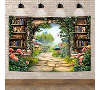 Newsely Enchanted Fairy Tale Garden Backdrop 5Wx3H Photography Woodland Floral Kids Holiday Birthday Butterfly Background Books Library Mushroom Party Decorations Banner Photo Booth Props Supplies