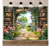 Newsely Enchanted Fairy Tale Garden Backdrop 8Wx6H Photography Woodland Kids Holiday Birthday Butterfly Floral Background Books Library Mushroom Party Decorations Banner Photo Booth Props Supplies