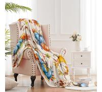 Newsely Fall Autumn Pumpkin Throw Blanket,50x60 Inch Reversible, Rustic Watercolor Flower Leaves Beige Botanical Flannel Blanket Home Decor Super Soft Warm Cozy for Bed Couch Sofa Couch
