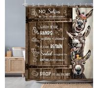 Newsely Funny Bathroom Rules Shower Curtain 60Wx72H Inch Farmhouse Donkey Barn Door Rustic Wooden Animal Shower Curtain Bathroom Set Western Country Waterproof Bath Decoration Accessories Home Decor