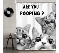 Newsely Funny Cats Shower Curtain 60Wx72L Inch Kids Cartoon Cute Kitten Kawaii Animal Black and White Lovely Pet Nursery Bathroom Set Hilarious Waterproof Bath Decoration Accessories Home Decor
