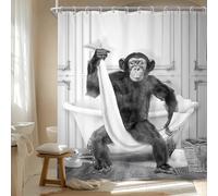 Newsely Funny Monkey Shower Curtain 60Wx72L Inch Chimpanzee Black White Animal Wildlife Boys Men Cute Modern Bathroom Set Hilarious Cool Farmhouse Waterproof Bath Decoration Accessories Home Decor