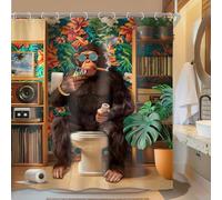 Newsely Funny Monkey Shower Curtain 60Wx72L Inch Chimpanzee Fun Animal Wildlife Tropical Leaves Plant Modern Cool Hilarious Bathroom Set Boys Men Waterproof Bath Decoration Accessories Home Decor