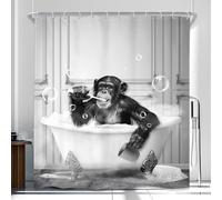 Newsely Funny Monkey Shower Curtain 60Wx72L Inch Chimpanzee in Bathtub Black White Wildlife Cool Modern Animal Cute Bathroom Set Boys Men Waterproof Bath Decoration Accessories Home Decor