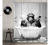 Newsely Funny Monkey Shower Curtain 72Wx72H Inch Chimpanzee in Bathtub Black White Animal Wildlife Boys Men Shower Curtain Bathroom Set Modern Cool Waterproof Bath Decoration Accessories Home Decor
