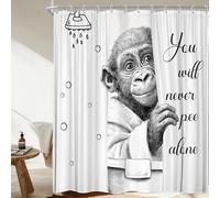 Newsely Funny Monkey Shower Curtain 72Wx72L Inch Fun Quotes Animal Hilarious Grey Gray Kids Cute Interesting Bathroom Set in Bath Black White Waterproof Bath Decoration Accessories Home Decor