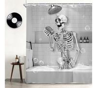 Newsely Funny Skull Shower Curtain 60Wx72L Inch Rustic Gothic Skeleton in Bathtub Singing Gray Farmhouse Hilarious Bathroom Set Unique Cool Waterproof Bath Decoration Accessories Home Decor