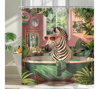 Newsely Funny Zebra Shower Curtain 60Wx72L Inch Fun Wild Animal in Bathtub Hilarious Cool Modern Tropical Green Leaves Plant Summer Bathroom Set Waterproof Bath Decoration Accessories Home Decor