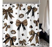 Newsely Leopard Print Bow Shower Curtain 72Wx84L Inch Extra Long Vintage Retro Modern Bownot Lips Girly Brown Cheetah Fashion Bathroom Set Pretty Waterproof Bath Decoration Accessories Home Decor