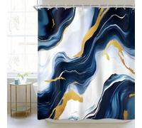Newsely Navy Blue Fluid Gold Marble Shower Curtain 60Wx72L Inch Abstract Modern Luxury Cracked Lines Veins Texture Liquid Bathroom Set Aesthetic Waterproof Bath Decoration Accessories Home Decor