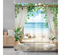 Newsely Ocean Beach Shower Curtain 72Wx72L Inch Beachy Blue Sea Coastal Summer Tropical Hawaii Nature Leaves Plant Bathroom Set Landscape Modern Chic Waterproof Bath Decoration Accessories Home Decor