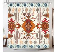 Newsely Orange Brown Western Aztec Cactus Shower Curtain 72Wx72L Inch Southwestern Boho Tribal Geometric Ethnic Bathroom Set Native American Waterproof Bath Decoration Accessories Home Decor
