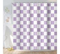 Newsely Purple White Checkered Shower Curtain 72Wx72L Inch Vintage 2000s 70s Abstract Y2K Cute Aesthetic Hippie Groovy Bathroom Set Modern Waterproof Bath Decoration Accessories Home Decor