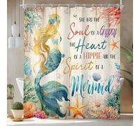 Newsely Retro Mermaid Bible Verse Shower Curtain 72Wx72L Inch Scripture Quote Sea Ocean Colorful Coral Starfish Seashell Bathroom Set Nautical Waterproof Bath Decoration Accessories Home Decor