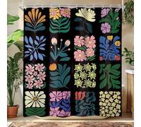 Newsely Retro Shower Curtain 60Wx72L Inch Vintage Abstract Boho Floral Botanical Geometric Groovy Black Colorful Bathroom Set Aesthetic Waterproof Bath Decoration Accessories Home Decor