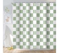 Newsely Sage Green White Checkered Shower Curtain 72Wx72L Inch Abstract Y2K Cute Vintage Hippie Groovy 2000s 70s Aesthetic Bathroom Set Modern Waterproof Bath Decoration Accessories Home Decor