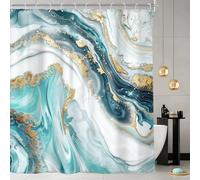 Newsely Teal Marble Shower Curtain 60Wx72L Inch Turquoise Fluid Gold Aqua Modern Abstract Luxury Cracked Veins Lines Texture Bathroom Set Liquid Waterproof Bath Decoration Accessories Home Decor