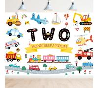 Newsely Transportation Theme 2nd Birthday Backdrop 7Wx5H Photography for Kids Boys Car Train Plane Sailboat Background Cartoon Cute Vehicle Traffic Party Decorations Banner Photo Booth Props Supplies