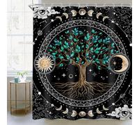 Newsely Tree of Life Shower Curtain 60Wx72H Inch Gothic Moon and Stars Nature Black White Sun Moon Phase Plant Galaxy Shower Curtain Bathroom Set Mystic Waterproof Decoration Accessories Home Decor