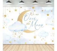 Newsely We are Over The Moon Baby Shower Backdrop 7Wx5H Photography Blue Moon Stars Starry Night Celestial Background Twinkle Little Star Newborn Party Decorations Banner Photo Booth Props Supplies