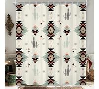 Newsely Western Aztec Cactus Shower Curtain 60Wx72L Inch Boho Ethnic Southwestern Tribal Geometric Native Neutral Men Bathroom Set American Waterproof Bath Decoration Accessories Home Decor