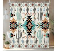 Newsely Western Aztec Cactus Shower Curtain 60Wx72L Inch Boho Southwestern Ethnic Tribal Geometry Vintage Neutral Asthetic Bathroom Set Minimalist Waterproof Bath Decoration Accessories Home Decor