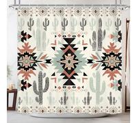 Newsely Western Aztec Cactus Shower Curtain 72Wx72H Inch Southwestern Boho Tribal Geometric Ethnic Shower Curtain Bathroom Set Native American Waterproof Bath Decoration Accessories Home Decor