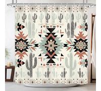 Newsely Western Aztec Cactus Shower Curtain 72Wx78H Inch Southwestern Boho Tribal Geometric Ethnic Bathroom Set Native American Waterproof Bath Decoration Accessories Home Decor