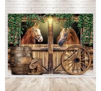 Newsely Western Cowboy Backdrop 7Wx5H Photography Farmhouse Stable Horse Barn Door Wild West Rodeo Country Wooden Background Rustic Green Leaves Party Decorations Banner Photo Booth Props Supplies